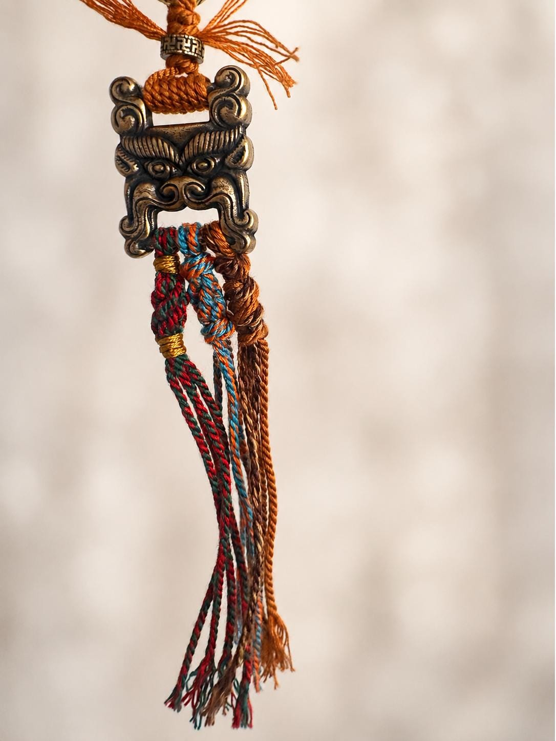 Tibetan Tassel Keychain Bag Charm, Handmade Boho Metal Amulet Pendant, Ethnic Woven Hanging Ornament