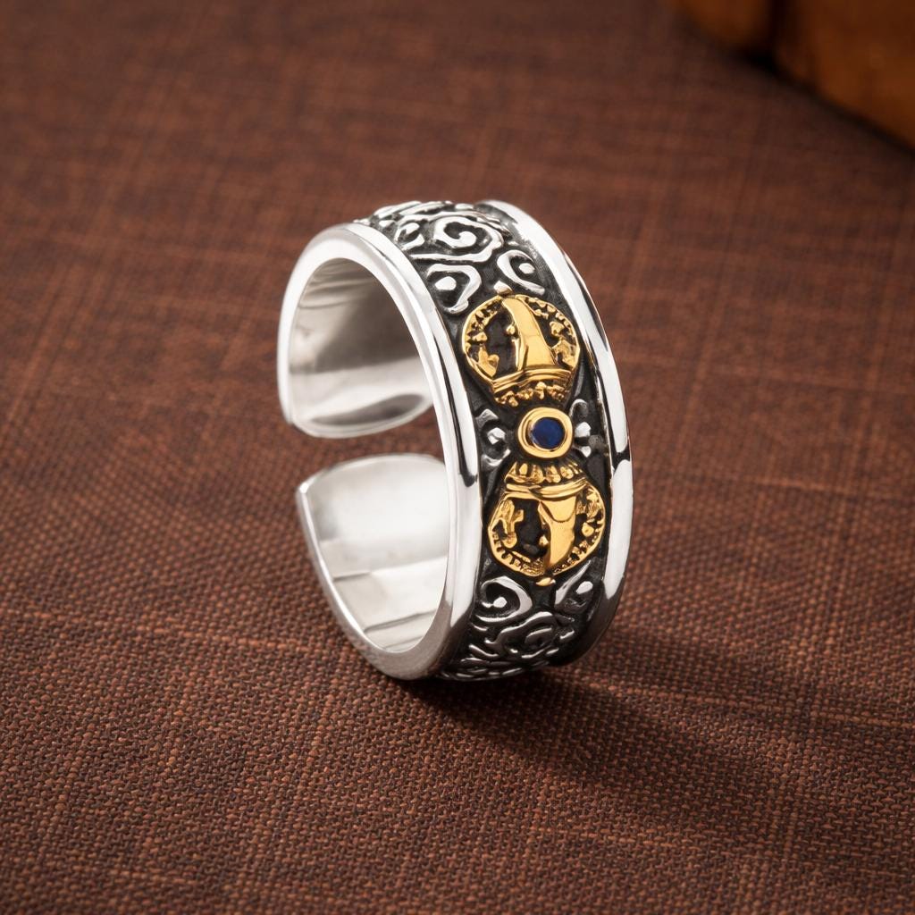 Silver-Plated Vajra Ring Adjustable Unisex Tibetan-Style Vintage Statement Ring