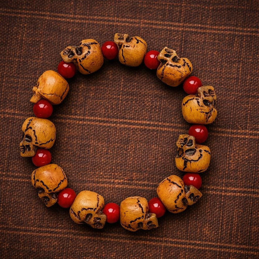 Camel Bone Skull Bracelet – Tibetan Vintage Beads | Red Agate | Unisex