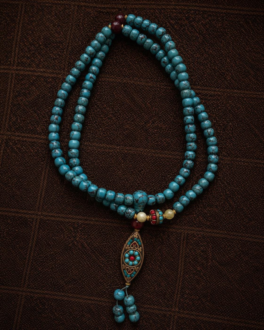 Tibetan Turquoise Beaded Necklace | Vintage Ethnic Pendant Charm