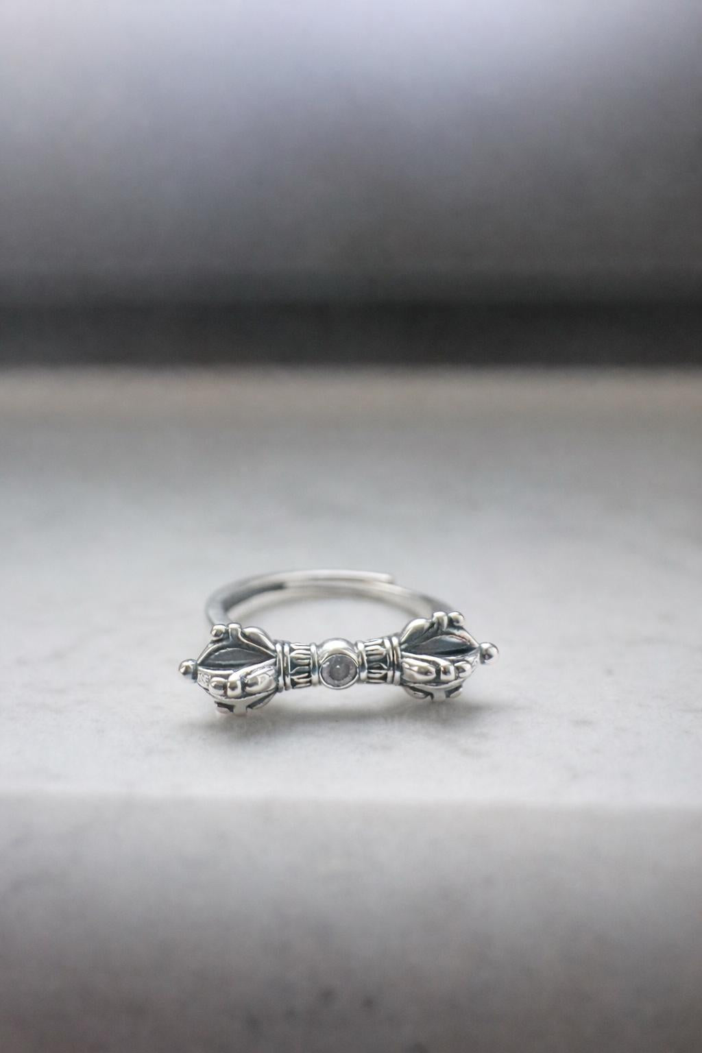 Vintage Tibetan Dorje Ring – S925 Silver Plated Vajra Buddhist Adjustable Ring