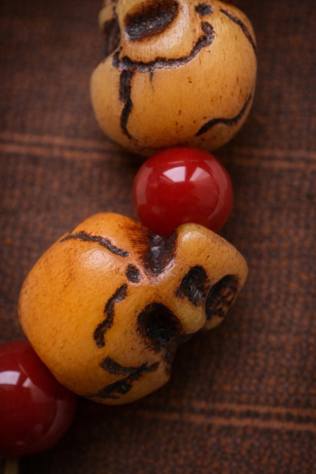 Camel Bone Skull Bracelet – Tibetan Vintage Beads | Red Agate | Unisex