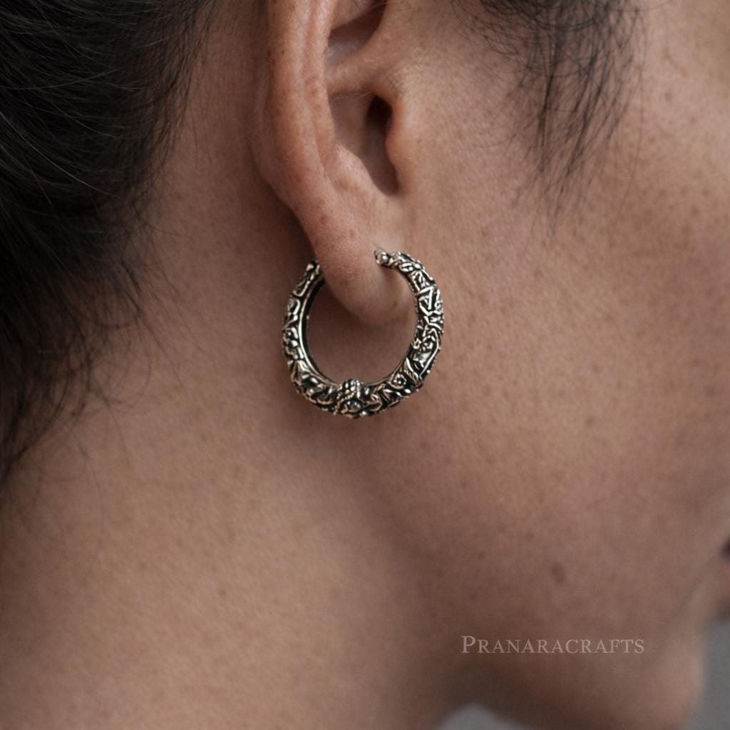 Handmade Tibetan-Style Silver-Plated Hoop Earrings