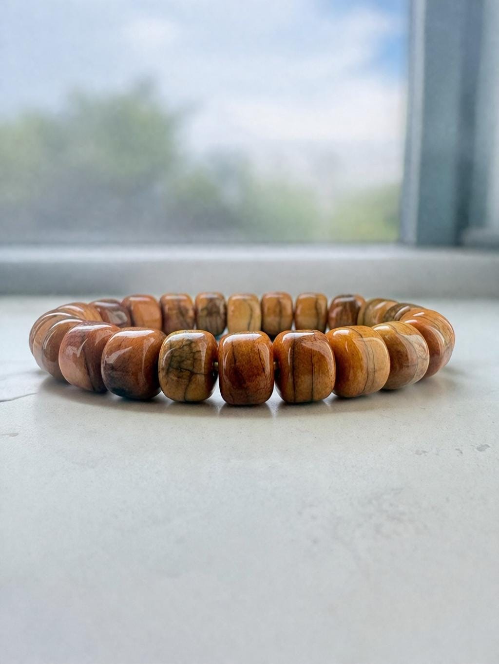 Tibetan Yellow Yak Bone Bracelet – Vintage Barrel Beads with Aged Patina | Unisex
