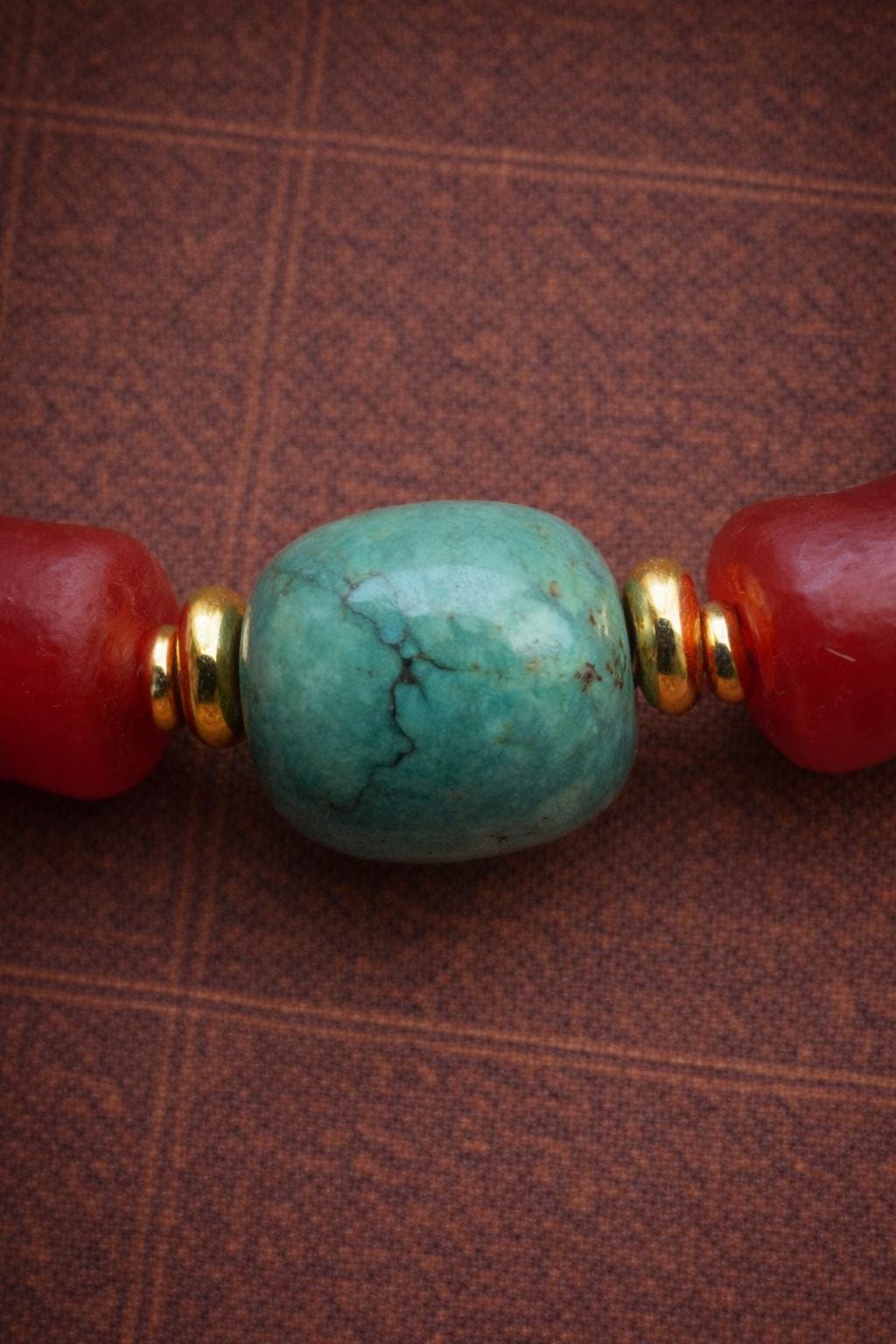 Handmade Red Agate Bracelet with Dzi Bead and Turquoise – Tibetan Style Beaded Jewelry