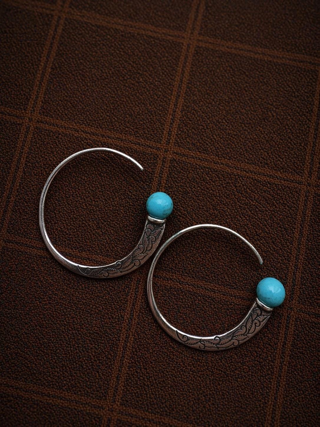 Turquoise Tibetan Ethnic Hoops
