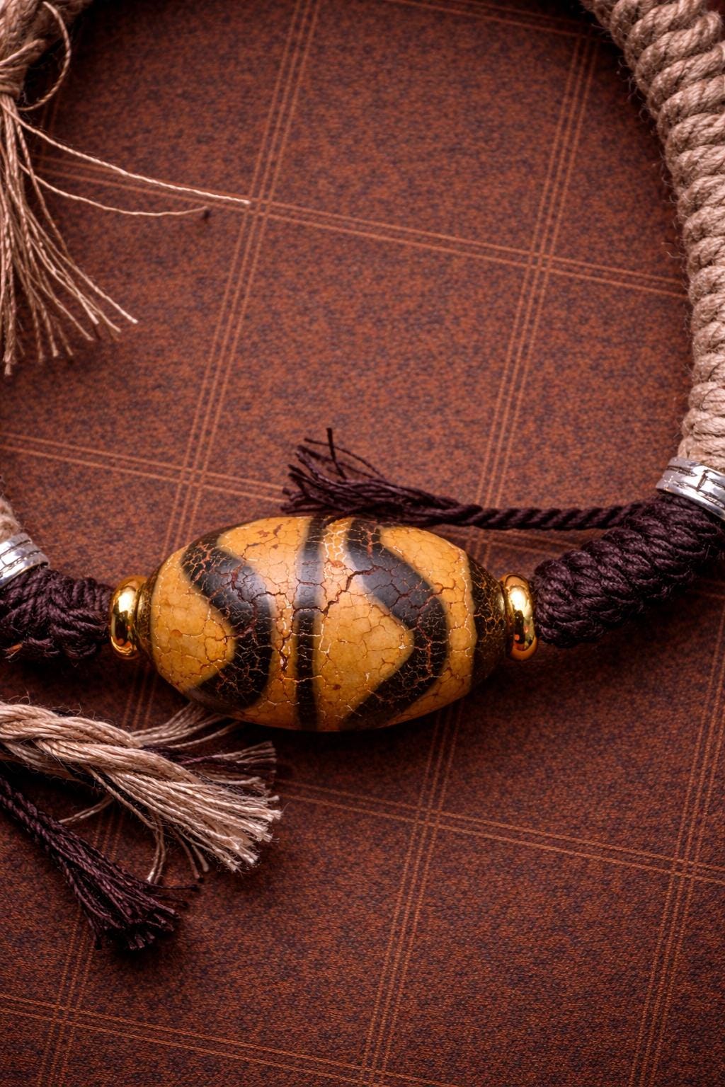 Agate Dzi Handwoven Bracelet – Tibetan Style Adjustable Rope Bracelet