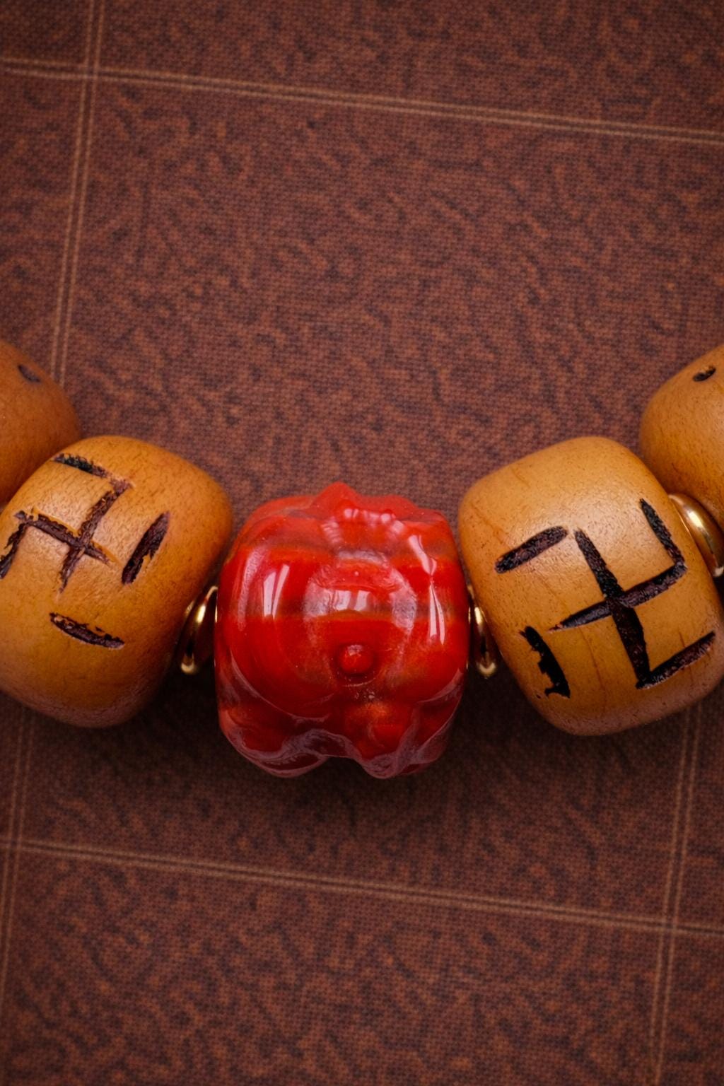 Tibetan Bone Carved Bracelet – Vintage Barrel Beads with Traditional Carved Motif | Unisex Ethnic Style