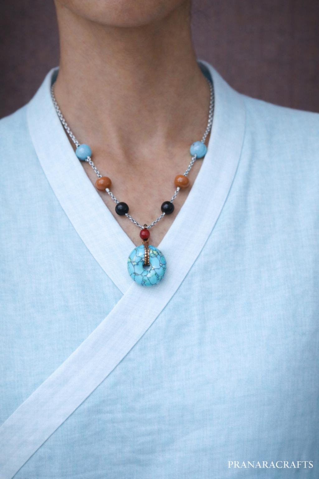 Turquoise Handwoven Necklace | Tibetan Inspired Vintage Ethnic Pendant