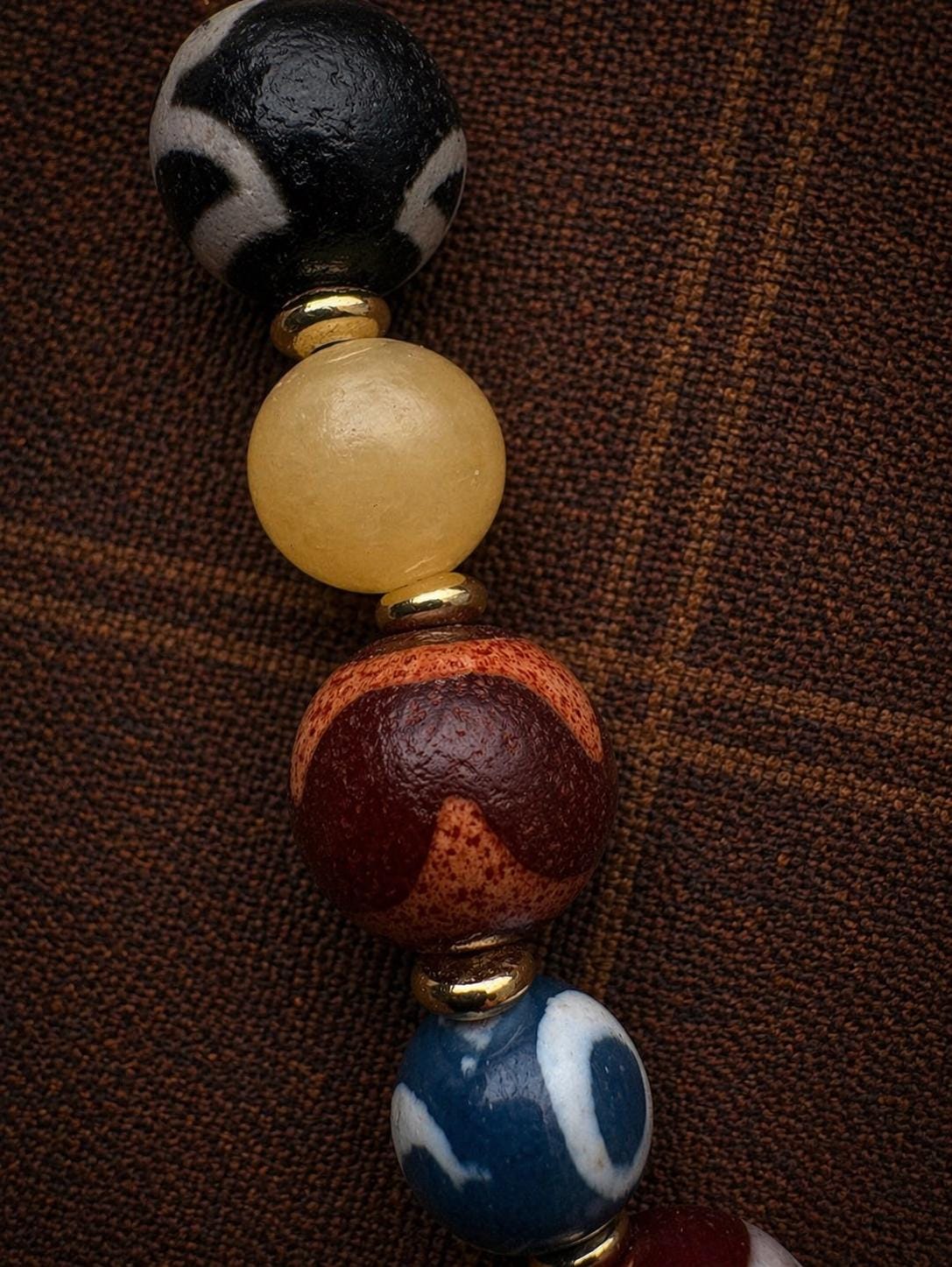 Tibetan Dzi Agate Phone Charm – Multi Gem Beaded Strap | Handmade Lucky Amulet