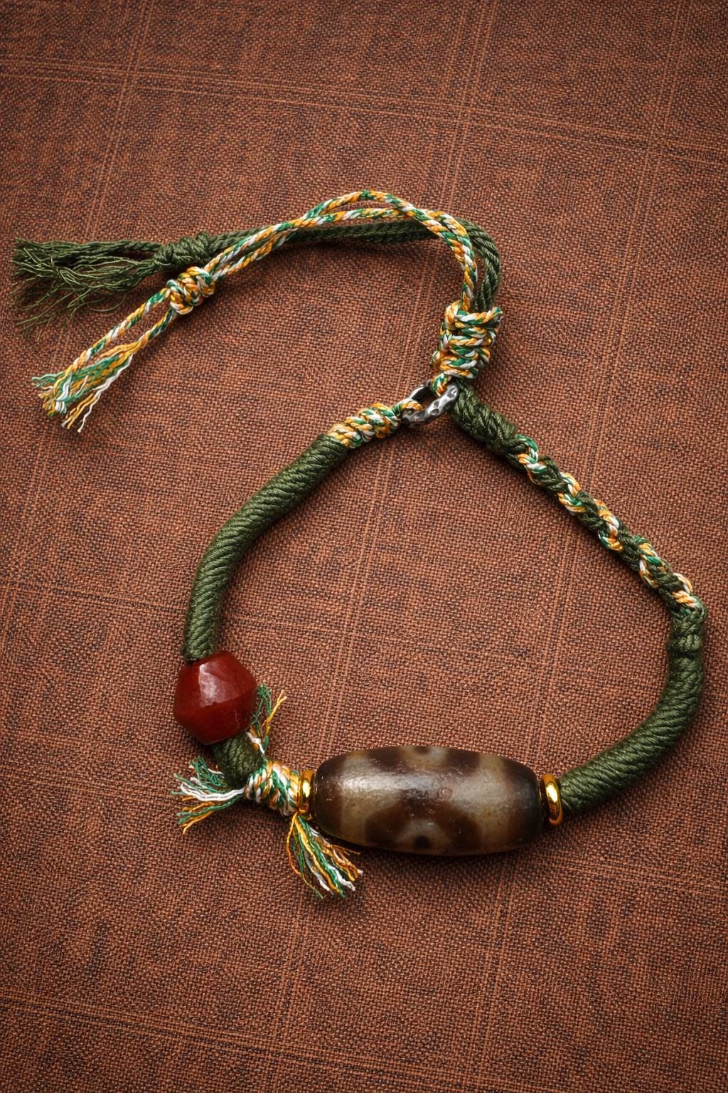 Handmade Three-Eye Dzi Bead Bracelet – Tibetan Braided Ethnic Rope Jewelry