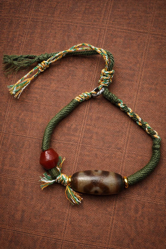 Handmade Three-Eye Dzi Bead Bracelet – Tibetan Braided Ethnic Rope Jewelry