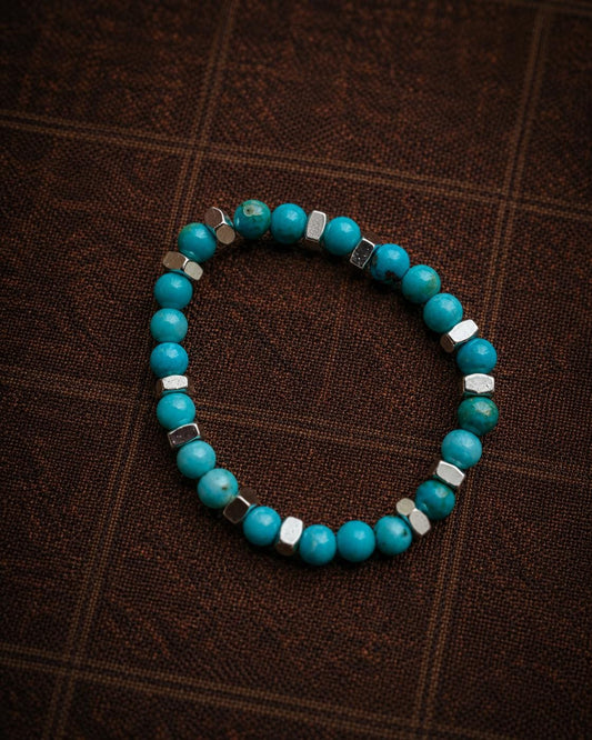 Vintage Turquoise Silver-Plated Beaded Stretch Ring