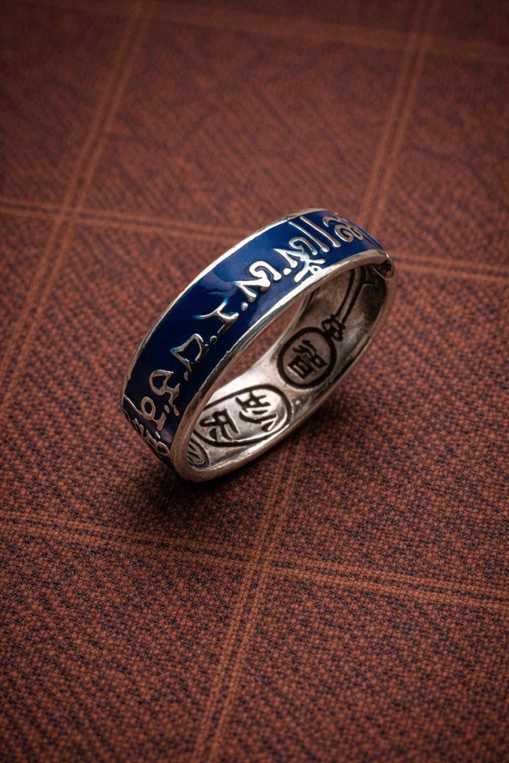 Handmade Tibetan Enamel Sanskrit Ring – Adjustable Open Band Unisex