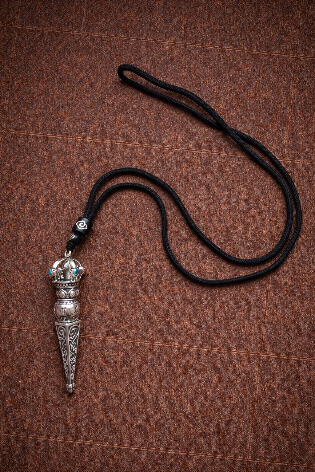 Vintage Silver Plated Pendant Necklace, Tibetan Style Phurba Charm
