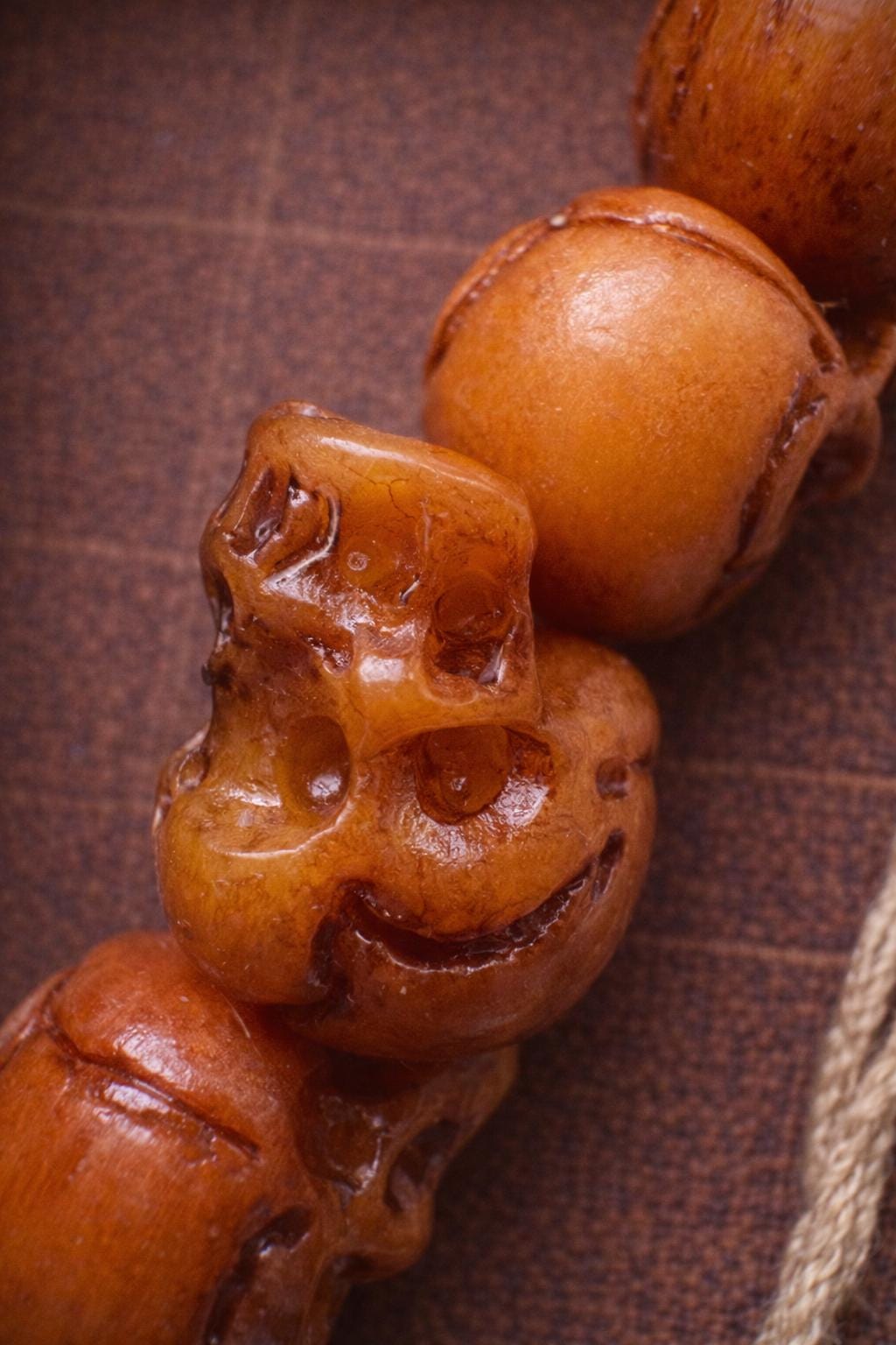 Tibetan Yak Bone Skull Mala – 108 Light-Tone Aged Bone Beads, Hand-Carved Citipati Inspired Design