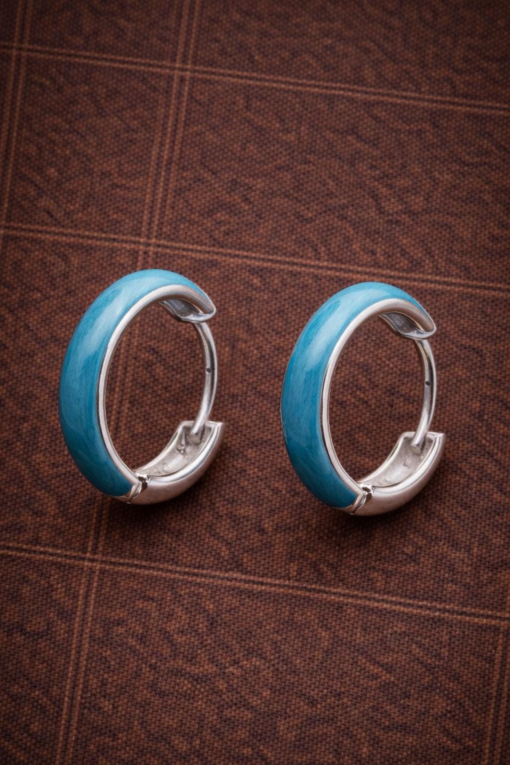 925 Silver Plated Handmade Tibetan-Style Turquoise Hoop Earrings