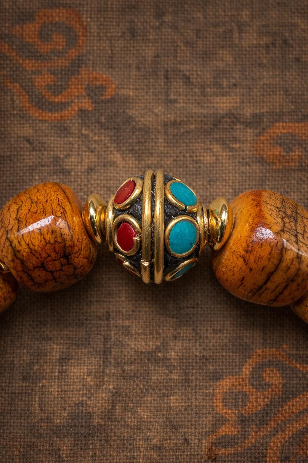 Tibetan Yak Bone Bracelet 10mm – Square Beads with Dzi Accent