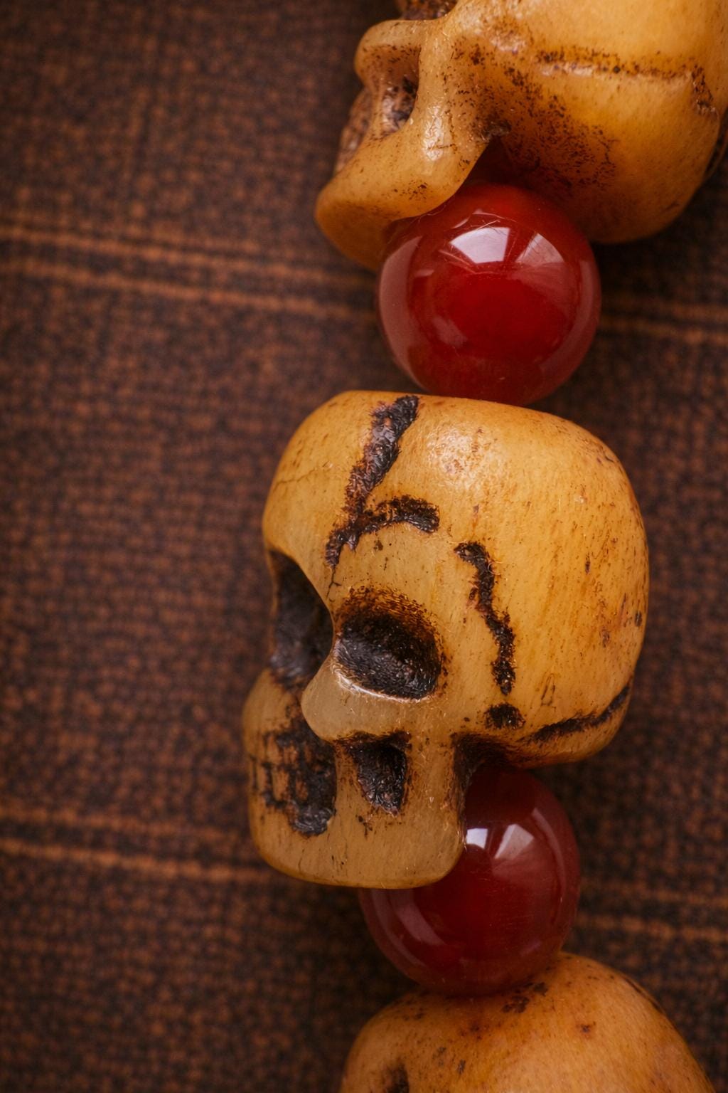 Camel Bone Skull Bracelet – Tibetan Vintage Beads | Red Agate | Unisex