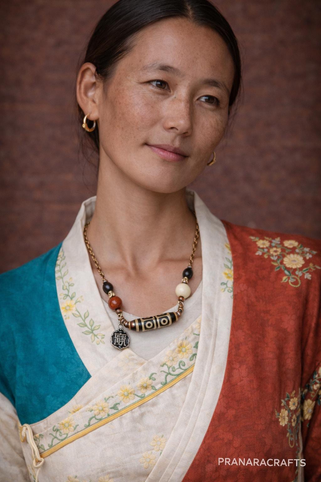 Tibetan 4-Eye Dzi Bead Pendant Necklace – Handwoven Cord Amulet | Agate Style Ethnic Jewelry