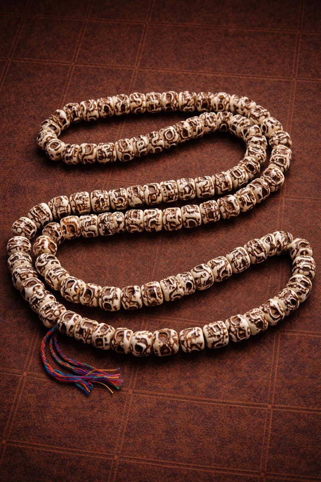 Tibetan Camel Bone Mala Necklace – 110 Bead Hand-Carved Skull Style | 106cm Wearable Meditation Jewelry