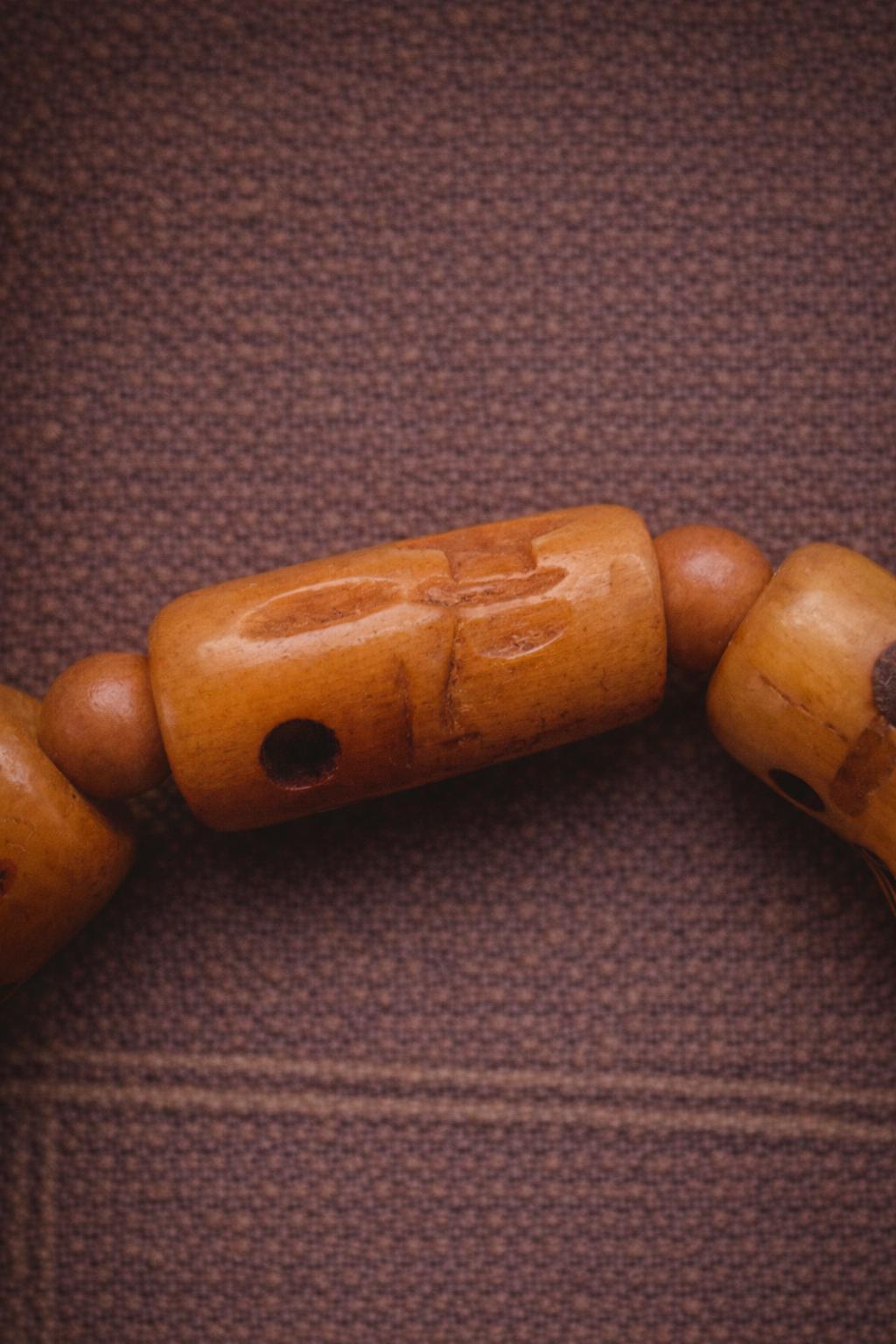 Tibetan Yak Bone Carved Bracelet with Dzi Bead – Brass Accent | Vintage Style