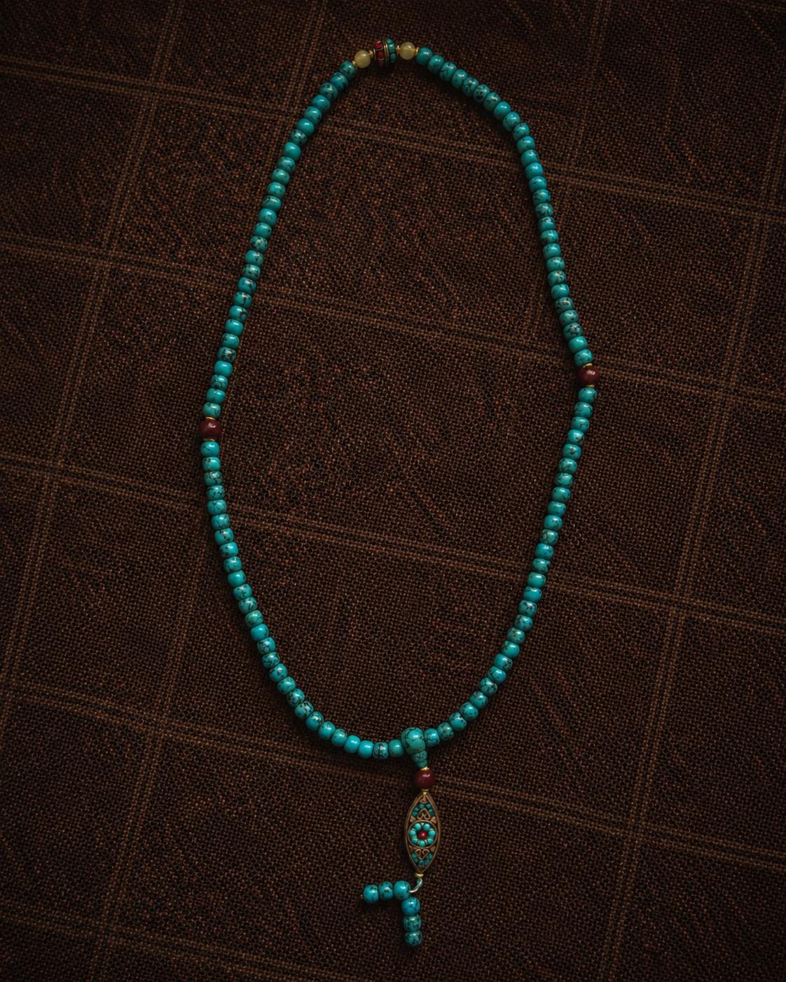 Tibetan Turquoise Beaded Necklace | Vintage Ethnic Pendant Charm