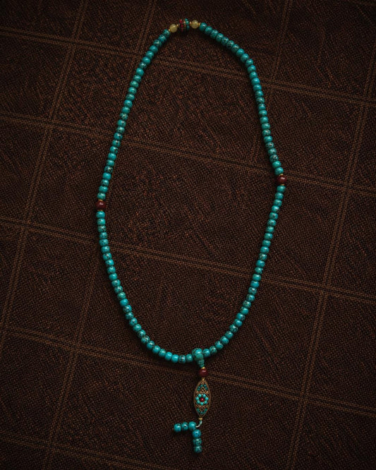 Tibetan Turquoise Beaded Necklace | Vintage Ethnic Pendant Charm