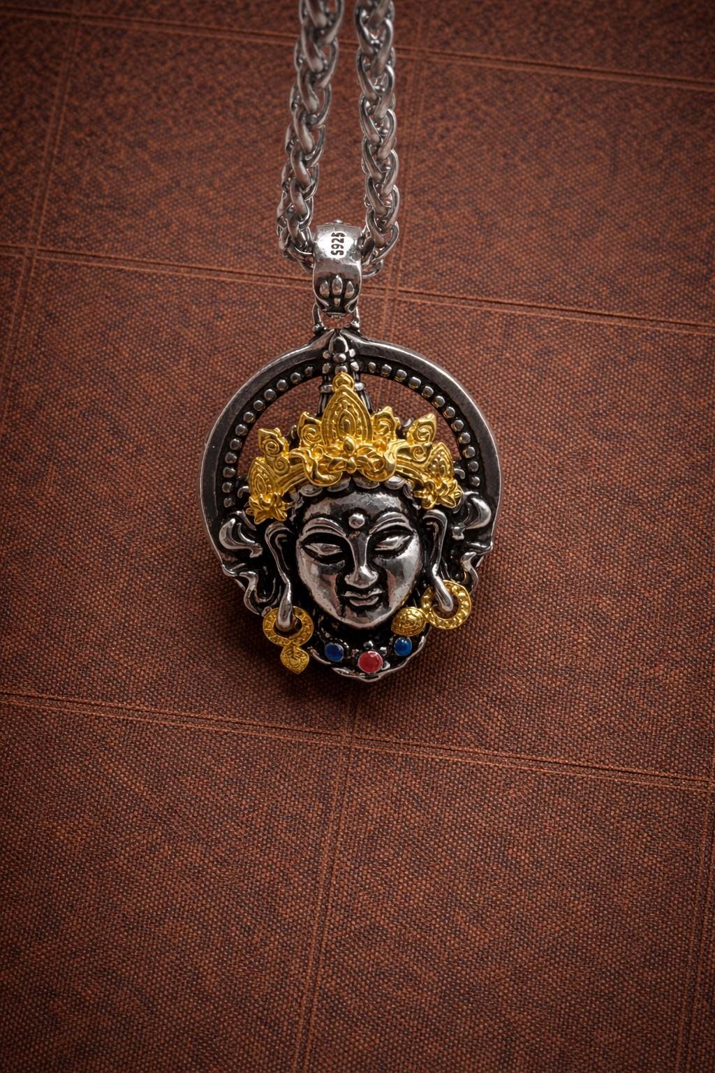 Tibetan Goddess Pendant – Vintage Gold Flame Necklace