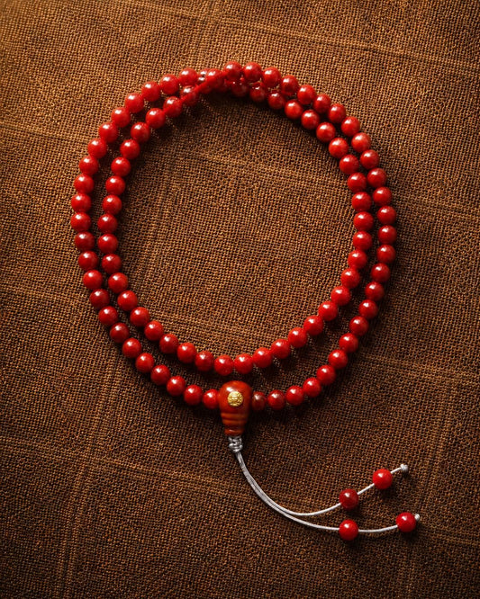 Natural Red Carnelian Necklace, Vintage Tibetan Agate Bead Jewelry