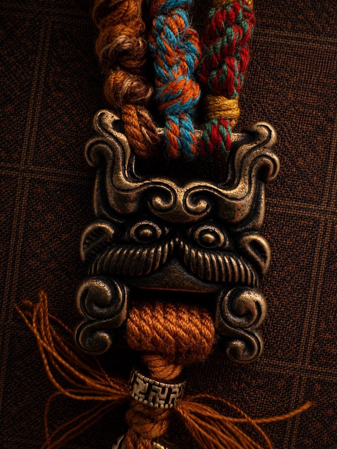 Tibetan Tassel Keychain Bag Charm, Handmade Boho Metal Amulet Pendant, Ethnic Woven Hanging Ornament