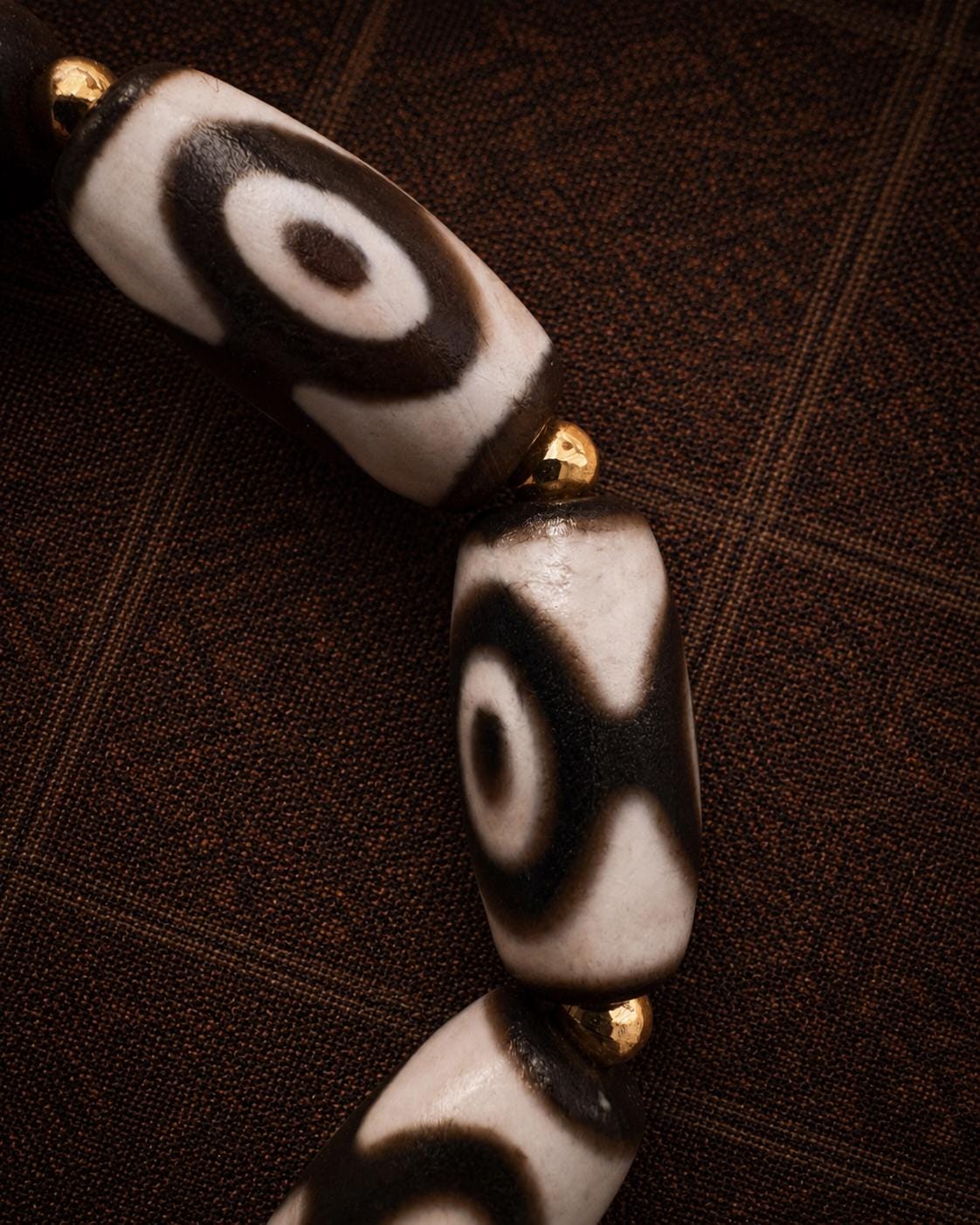 Old Agate Three-Eye Dzi Bracelet | Tibetan Style Ancient Bead Stretch Bracelet
