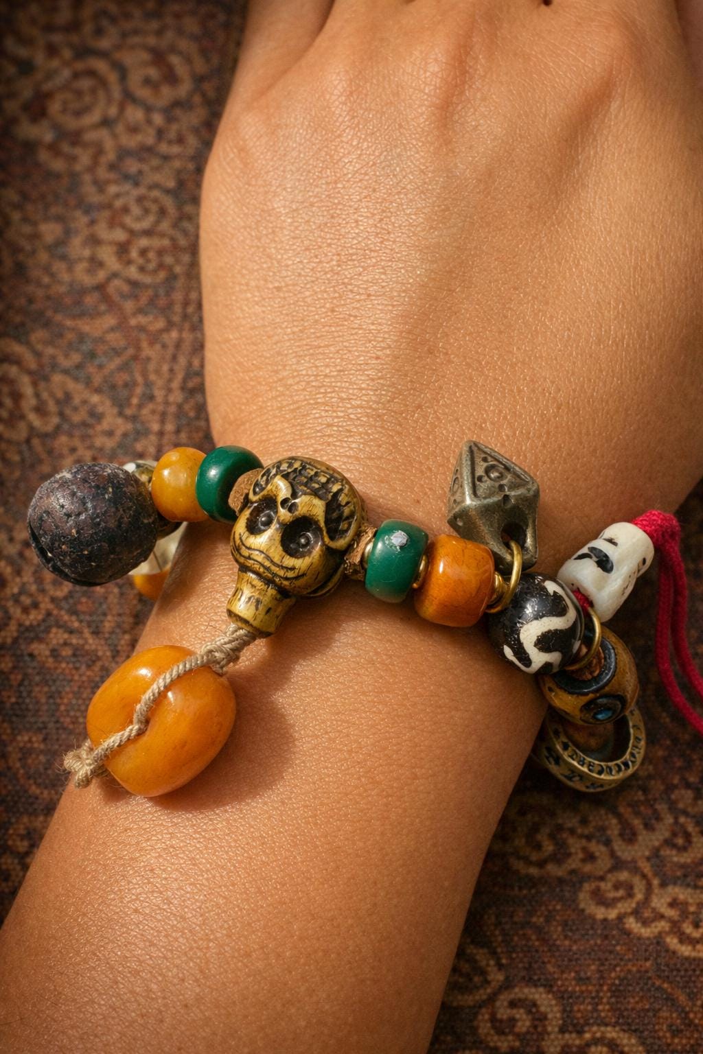 Tibetan Wealth Bracelet – Multi-Charm Vintage Fortune Amulet | Handmade Spiritual Jewelry