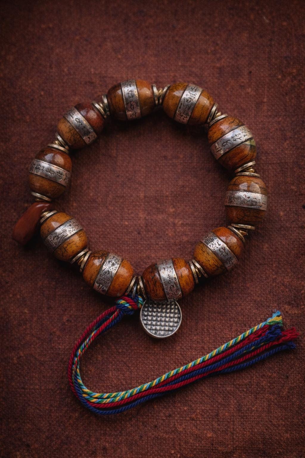 Tibetan Yak Bone Bracelet – Vintage Silver & Tassel