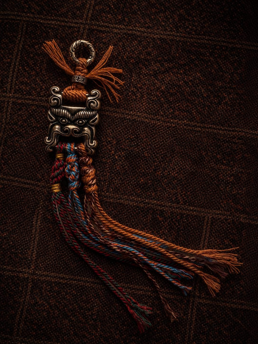 Tibetan Tassel Keychain Bag Charm, Handmade Boho Metal Amulet Pendant, Ethnic Woven Hanging Ornament