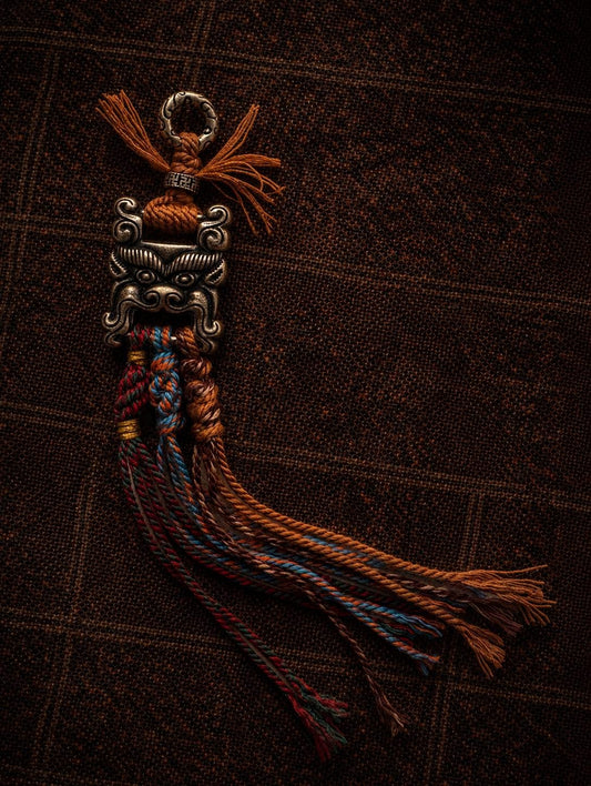 Tibetan Tassel Keychain Bag Charm, Handmade Boho Metal Amulet Pendant, Ethnic Woven Hanging Ornament