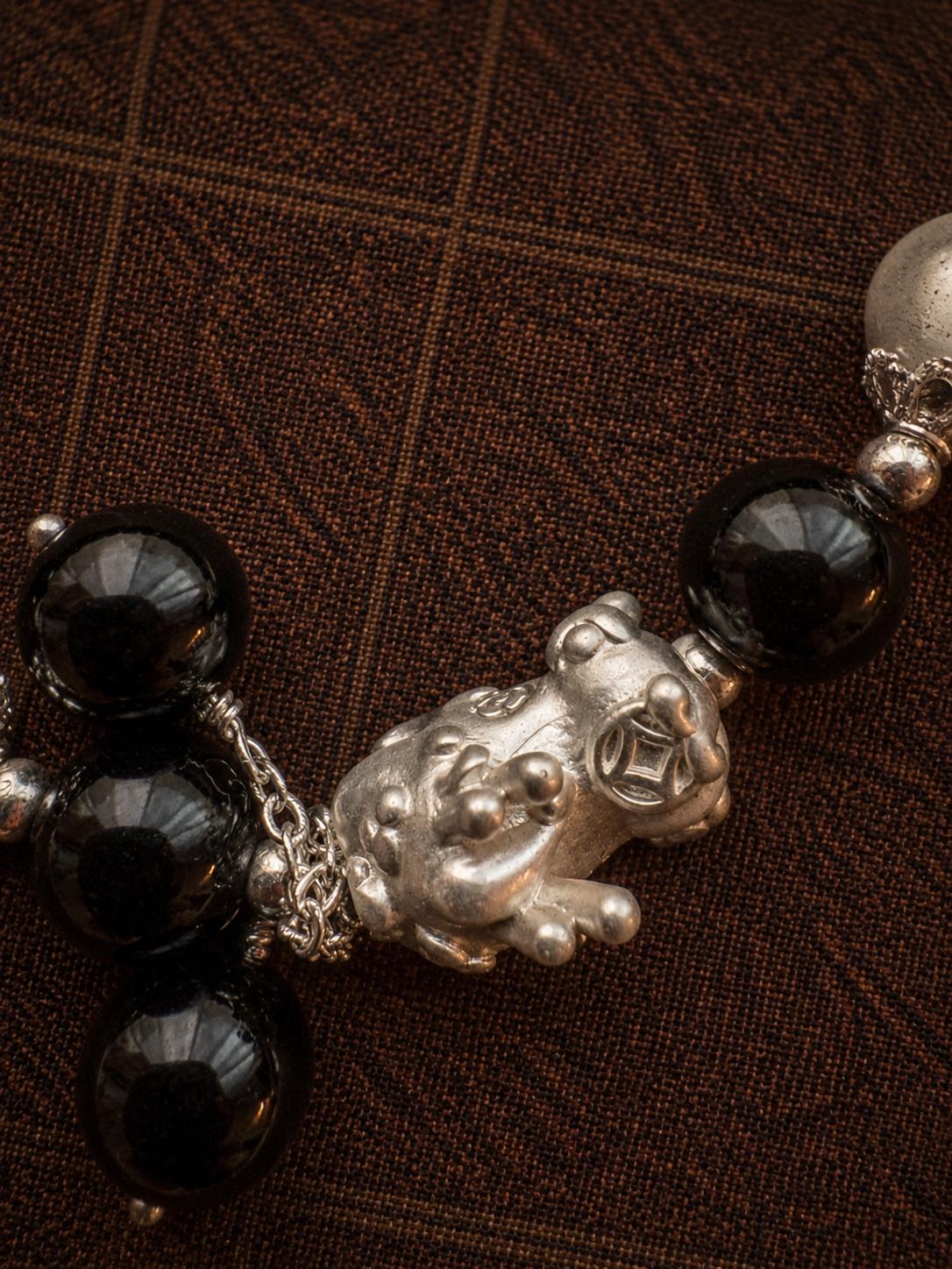 Natural Obsidian Wealth Bracelet with Silver-Plated Pixiu Charm