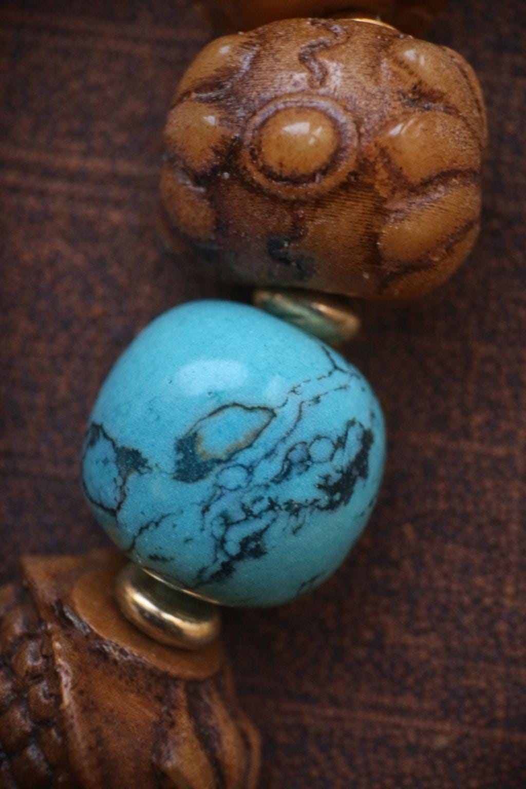 Tibetan Yak Bone Carved Bracelet – Vintage Tibetan Style | Barrel Beads | Turquoise Accent