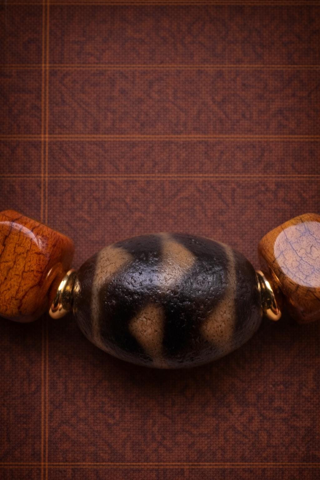 Tibetan Yak Bone Bracelet 10mm – Square Beads with Dzi Accent