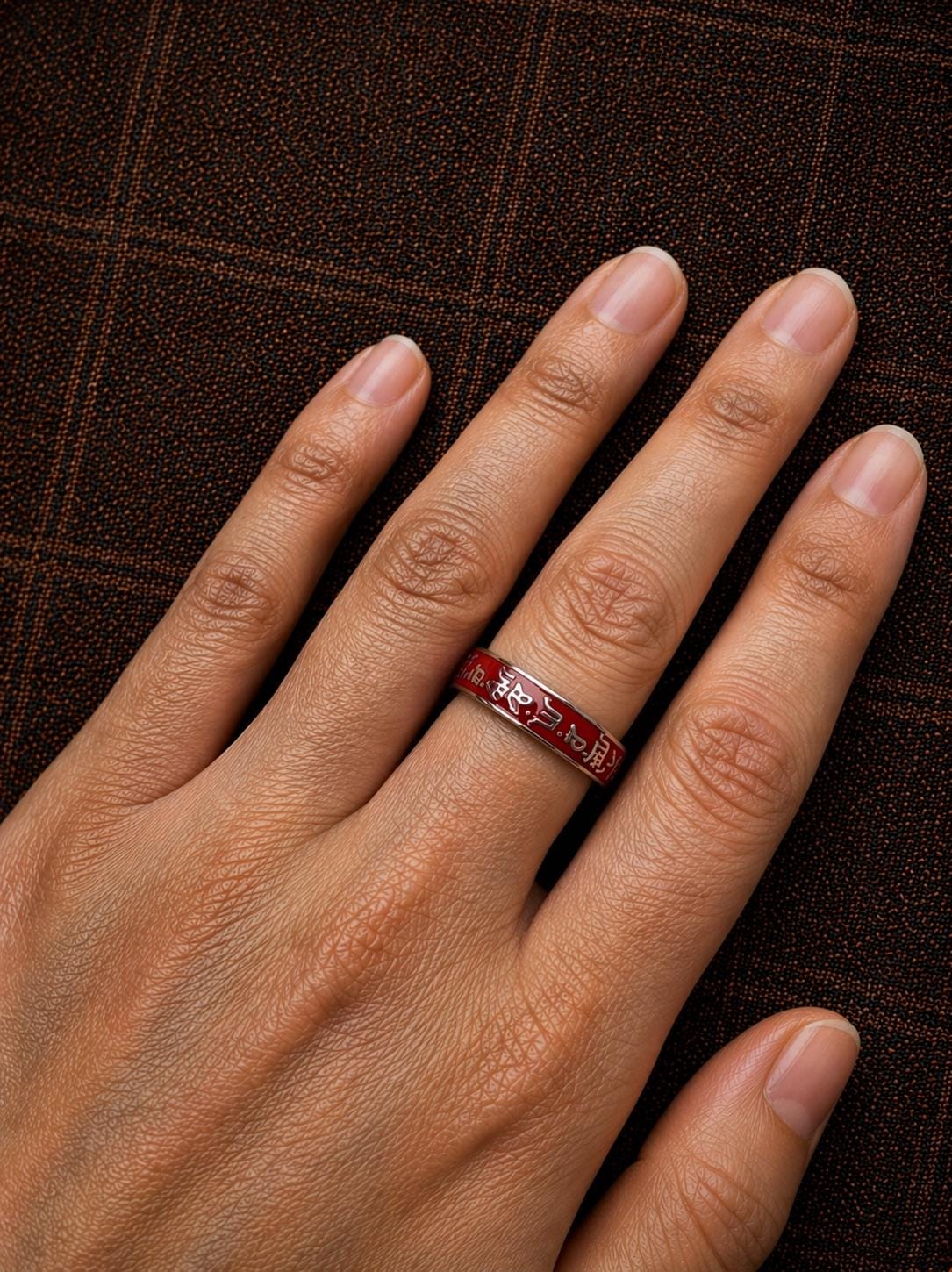 Handmade Tibetan Enamel Sanskrit Ring – Adjustable Open Band Unisex