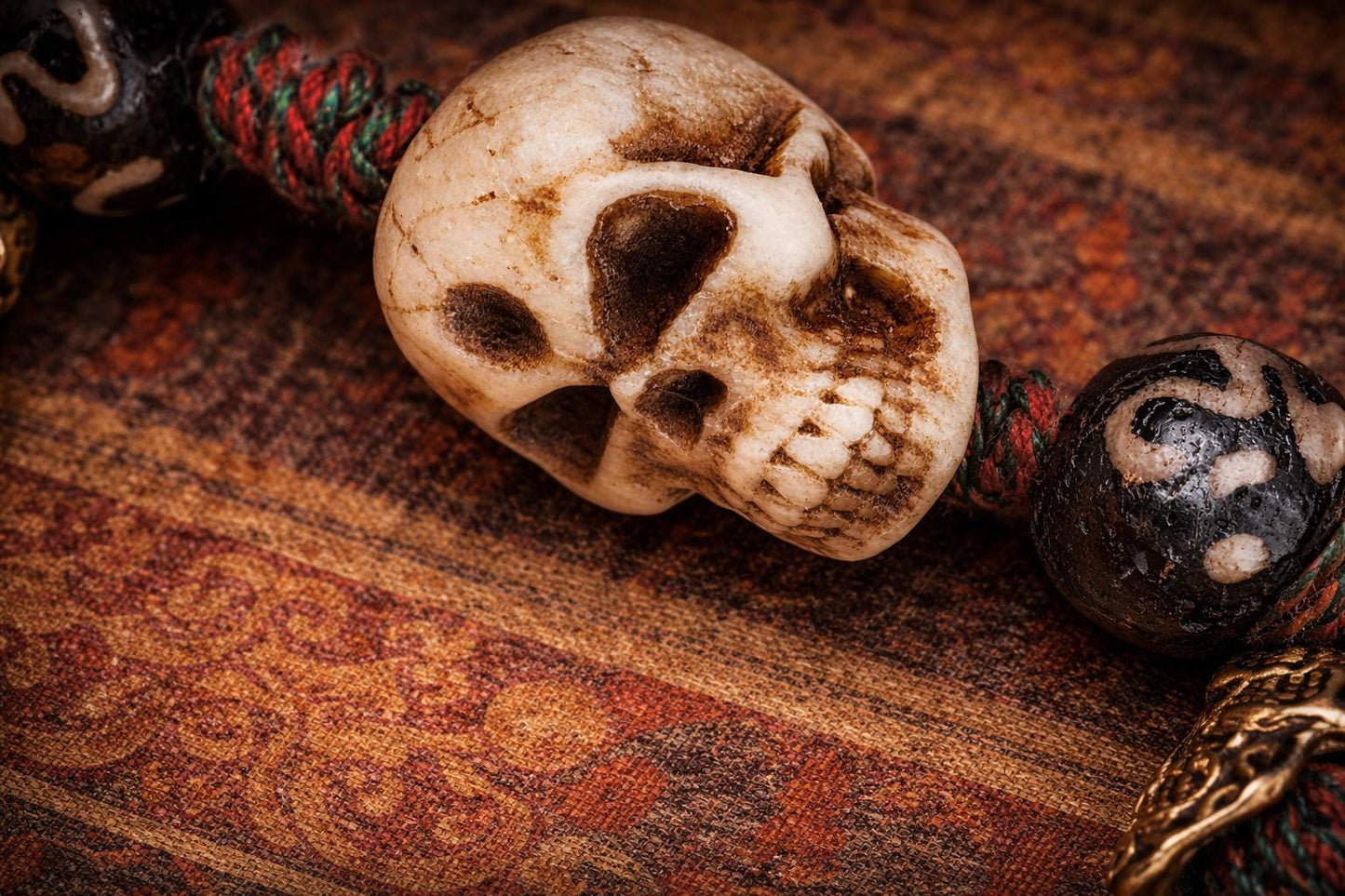 Citipati Protector Amulet: Hand-Carved Yak Bone Mala Bracelet by PranaraCrafts