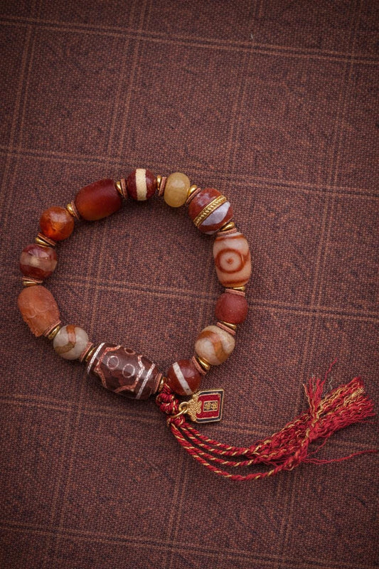 Tibetan Dzi Agate Bracelet | Handwoven Single Wrap Bracelet