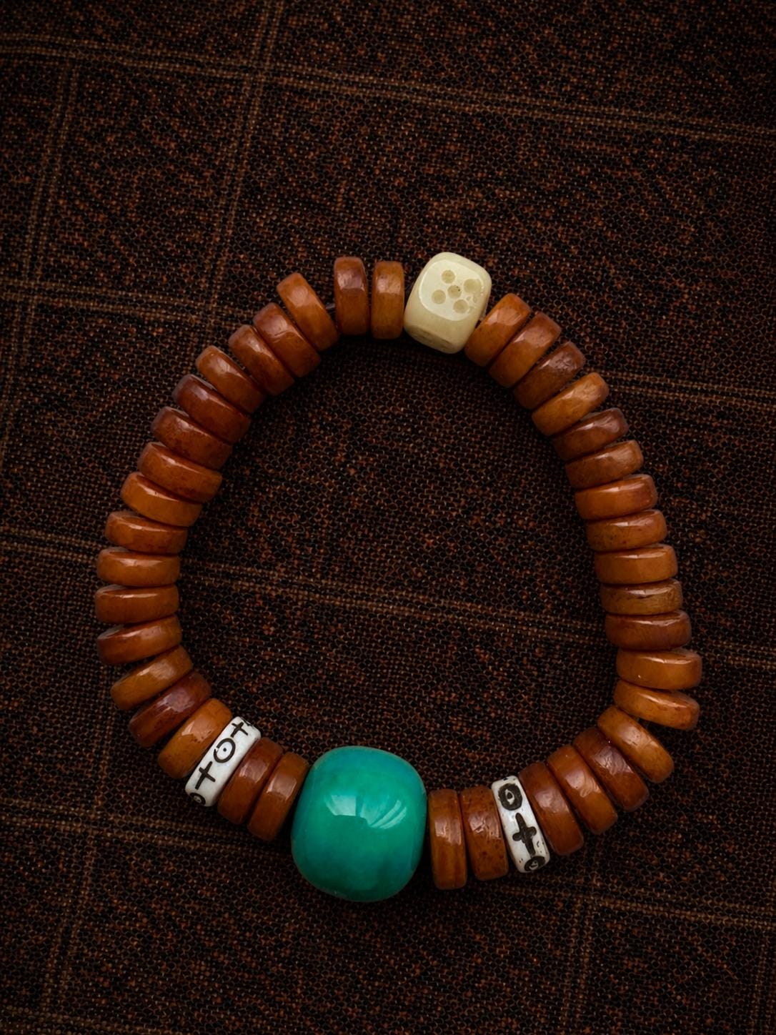 Tibetan Bone Tablet Bead Bracelet with Turquoise | Ethnic Style Handmade Jewelry