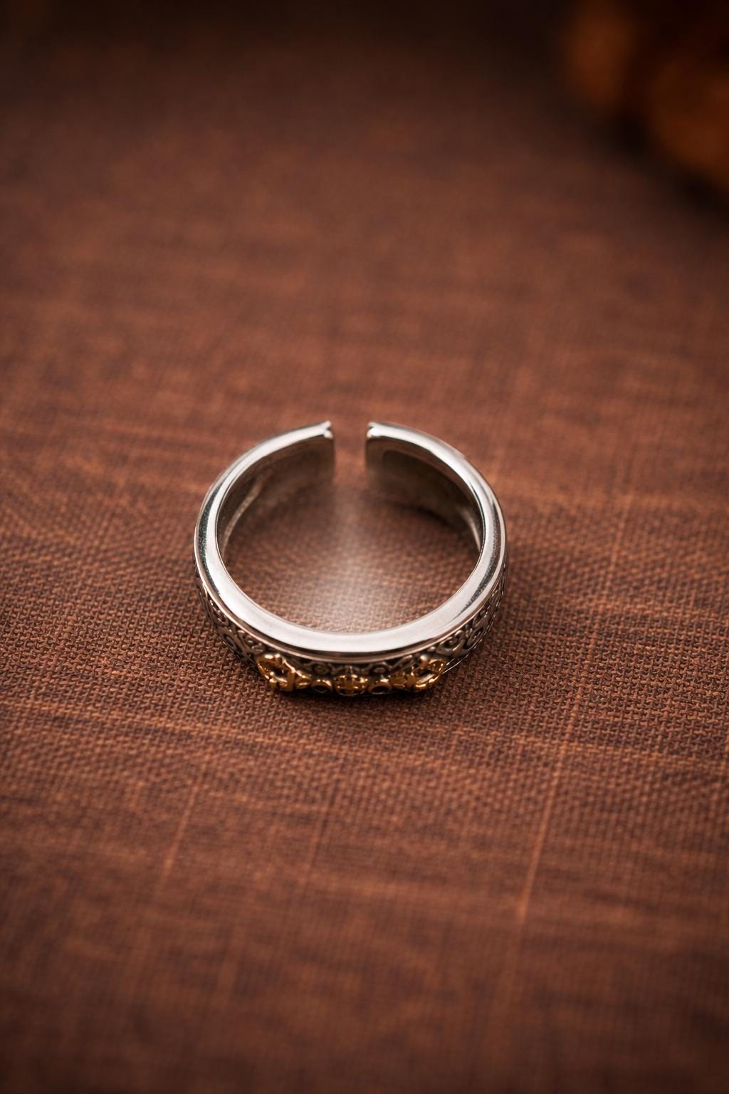 Silver-Plated Vajra Ring Adjustable Unisex Tibetan-Style Vintage Statement Ring