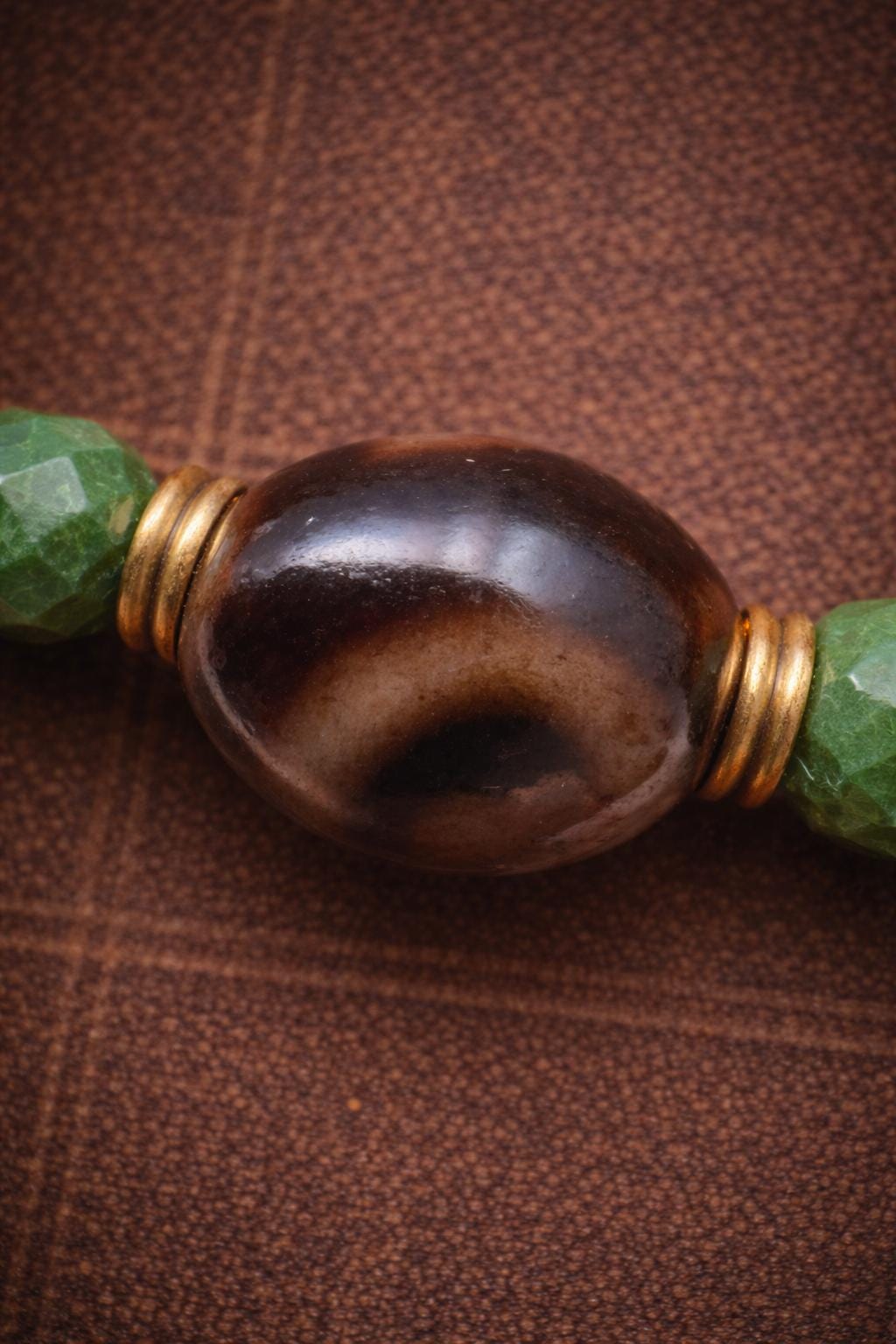 Tibetan Yak Bone Carved Bracelet with Dzi Bead – Brass Accent | Vintage Style