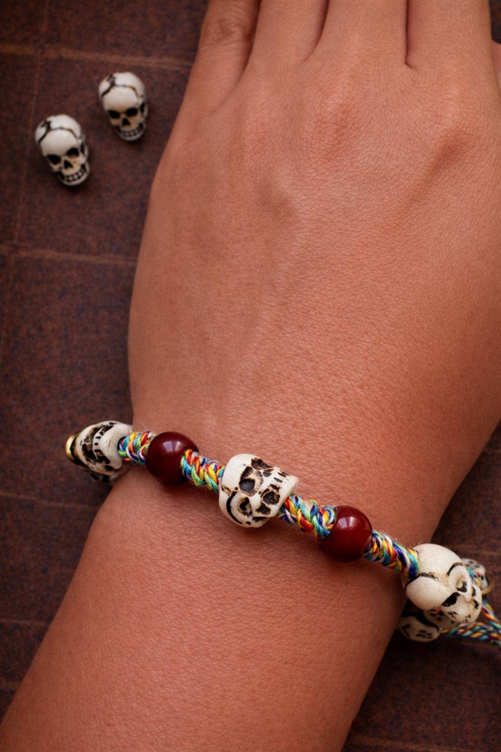 Citipati Skull Bracelet | Yak Bone Small Bead Tibetan Protection Amulet