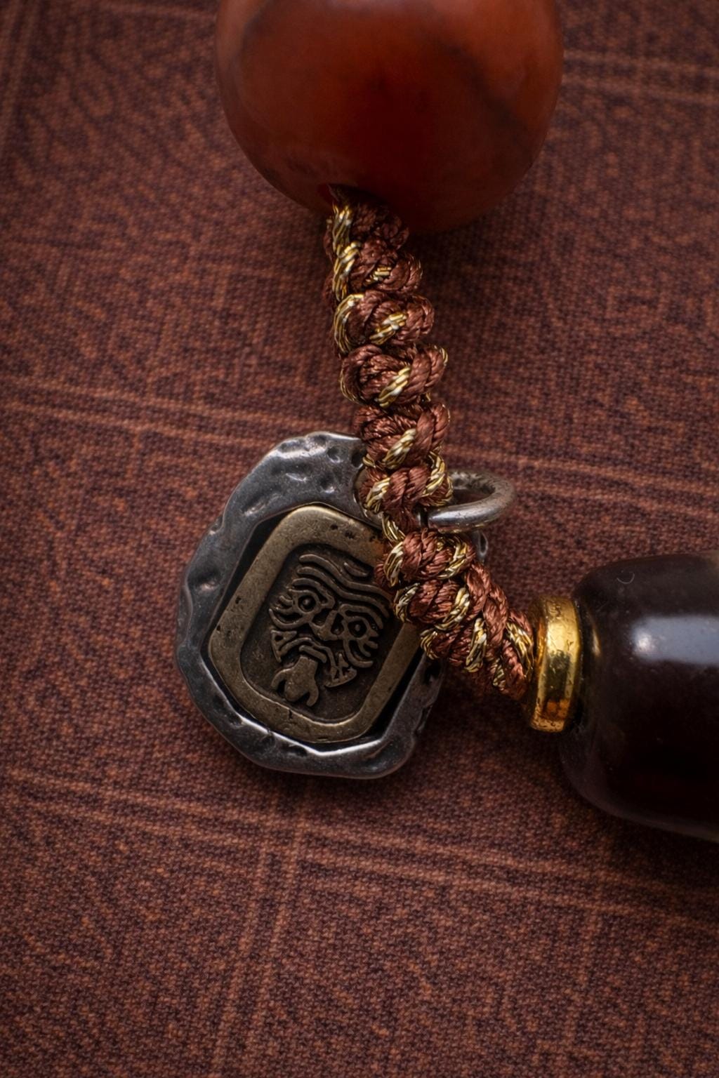 Tibetan 4-Eye Dzi Bead Pendant Necklace – Handwoven Cord Amulet | Agate Style Ethnic Jewelry