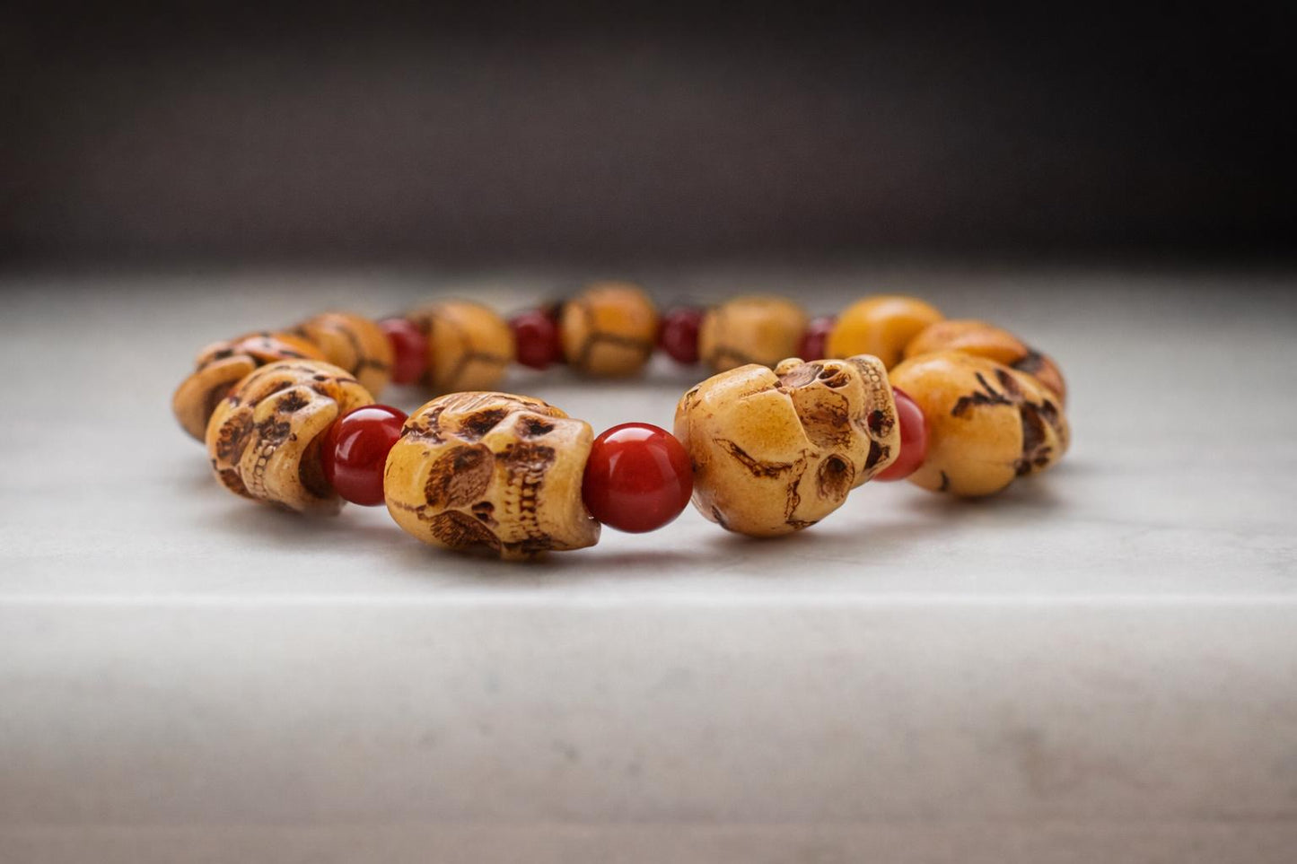 Camel Bone Skull Bracelet – Tibetan Vintage Beads | Red Agate | Unisex