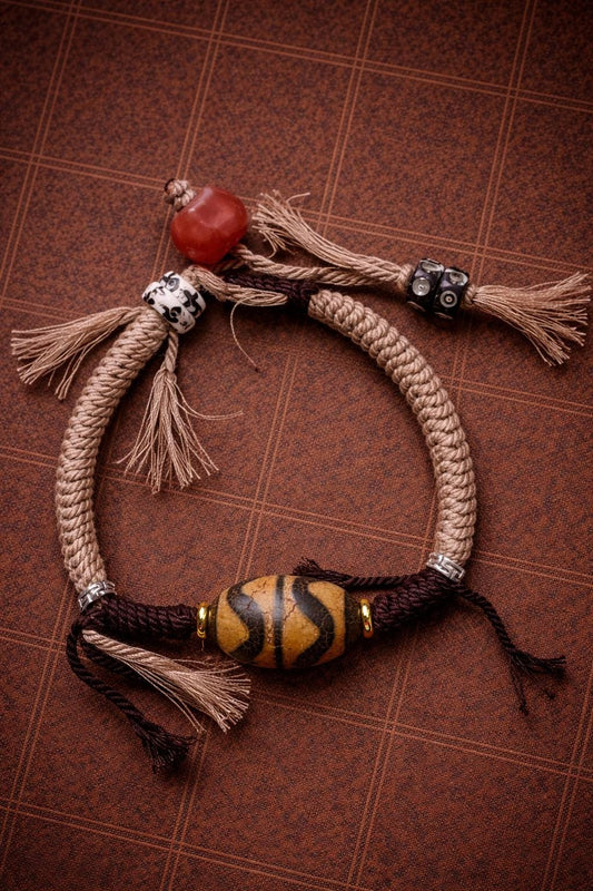 Agate Dzi Handwoven Bracelet – Tibetan Style Adjustable Rope Bracelet