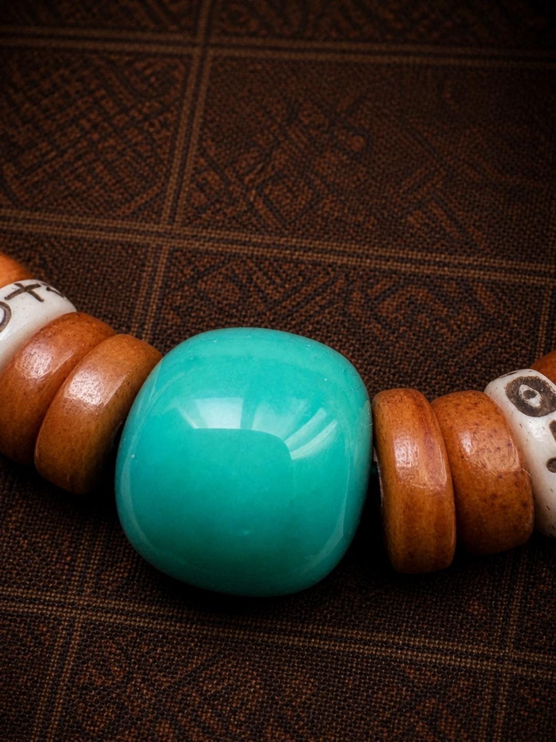 Tibetan Bone Tablet Bead Bracelet with Turquoise | Ethnic Style Handmade Jewelry